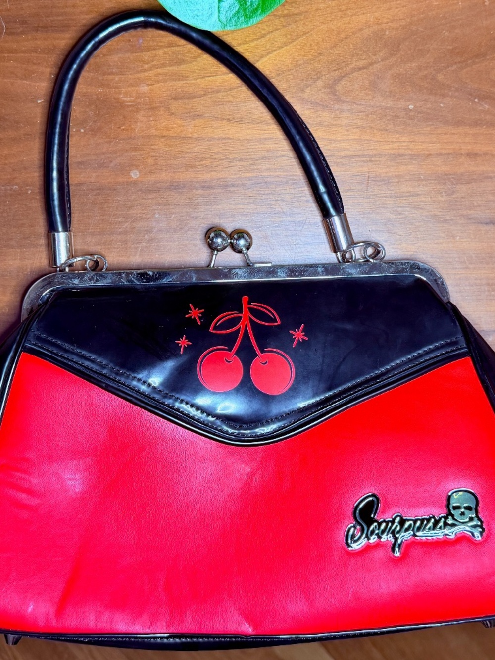 Sourpuss Black and Red Cherry Retro Frame Handbag